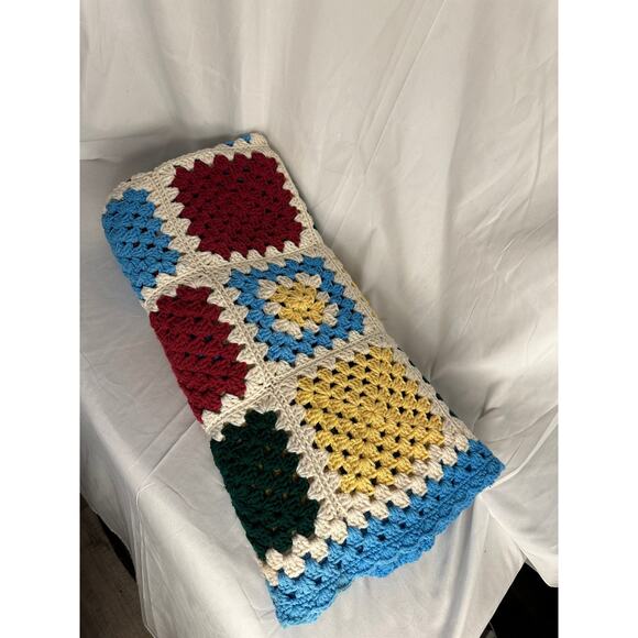 Granny Square Handmade Crocheted Blanket Vintage Blanket 47x57 - Picture 3 of 10